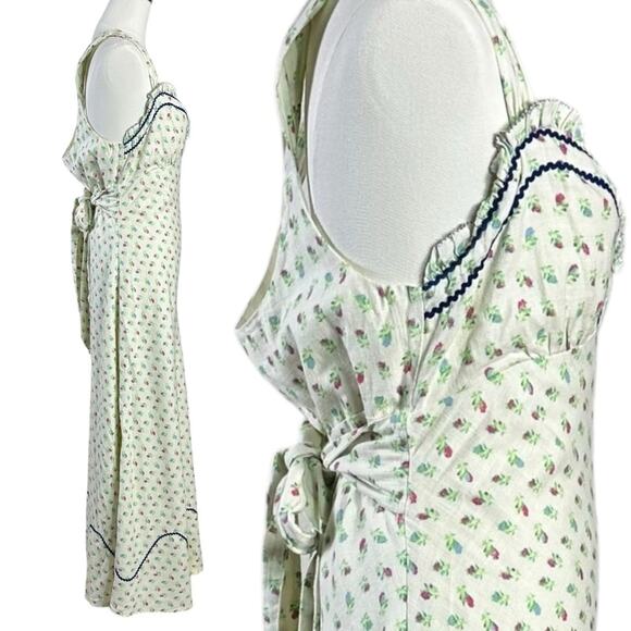 Free People Dainty Western Prairie Sweet Hearts Midi Dress in Ivory Combo Medium - Picture 10 of 16